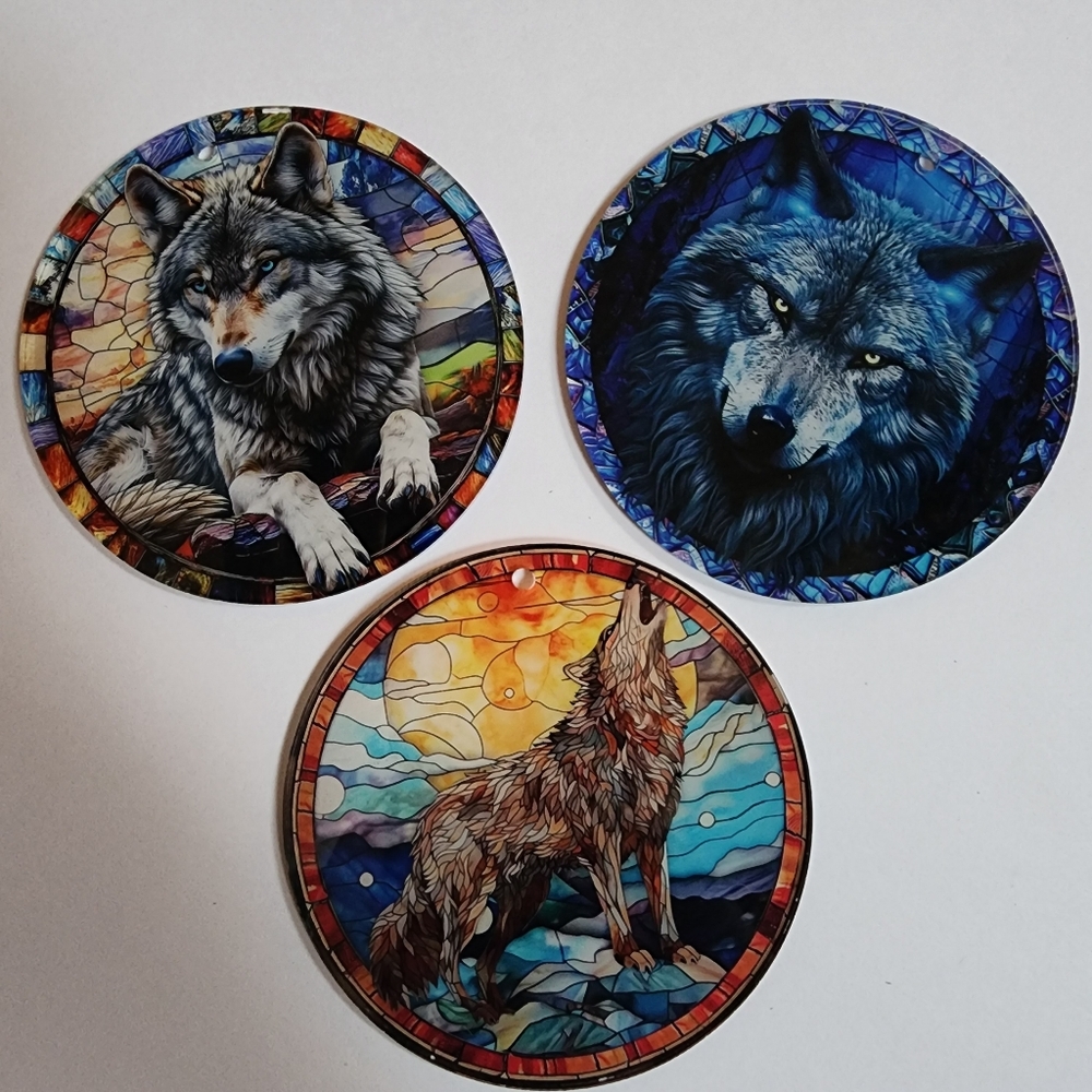 Wolf Acrylic Ornament SET of 3